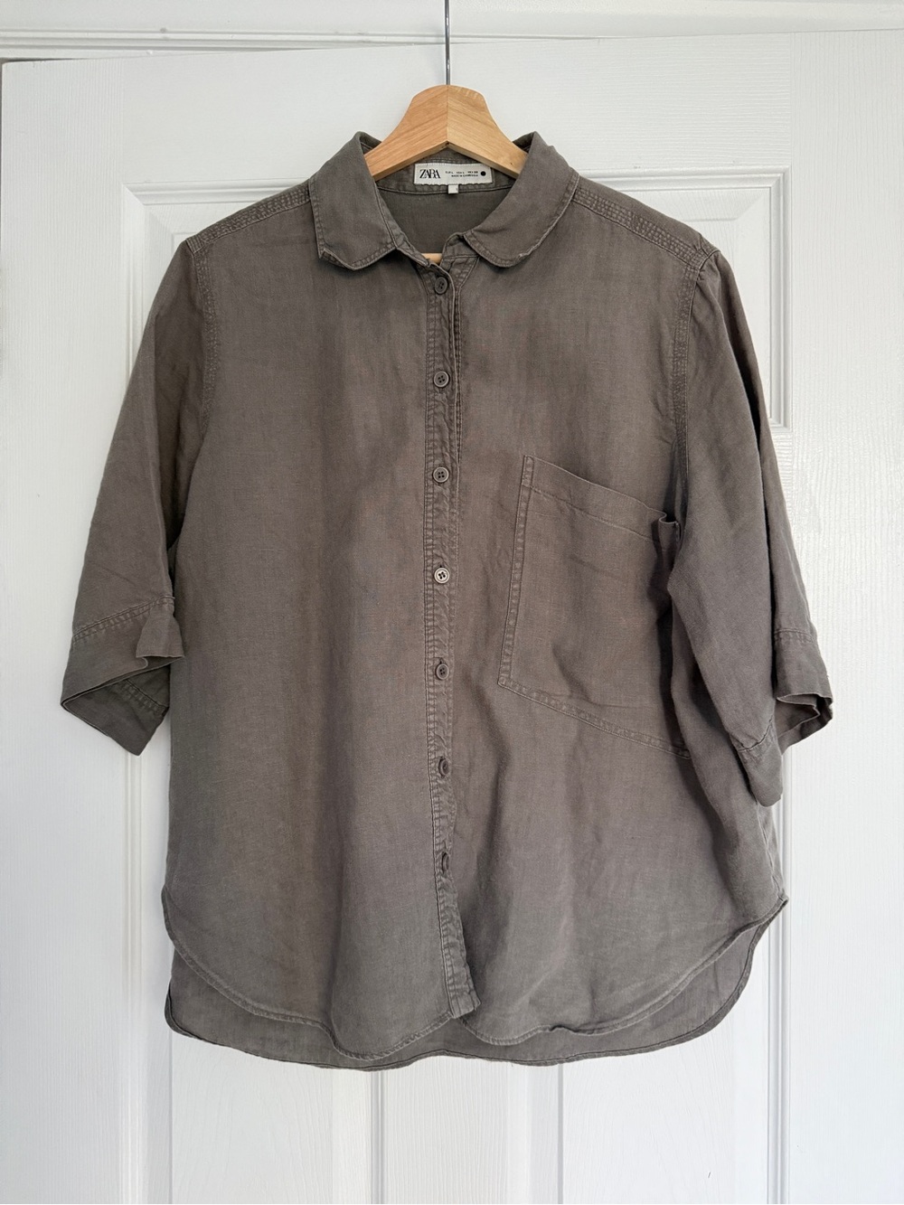 Zara Relaxed Button-Down Shirt in Washed Taupe